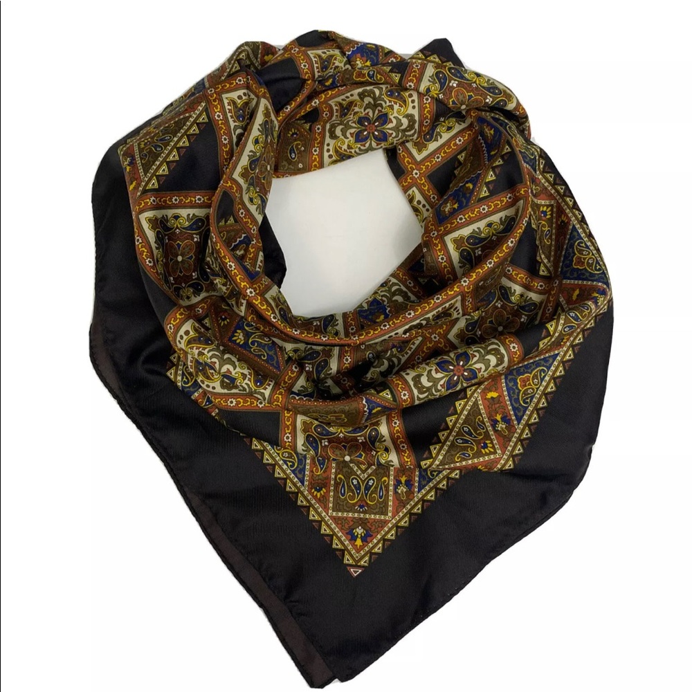 Brown Bohemian Scarf Unique Paisley Pattern 33.5” X 33.5” Japan Western